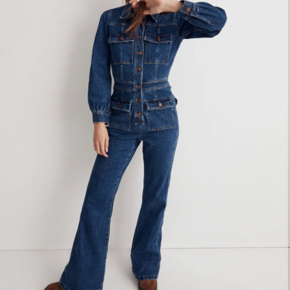 Denim Flare Jumpsuit - size 16